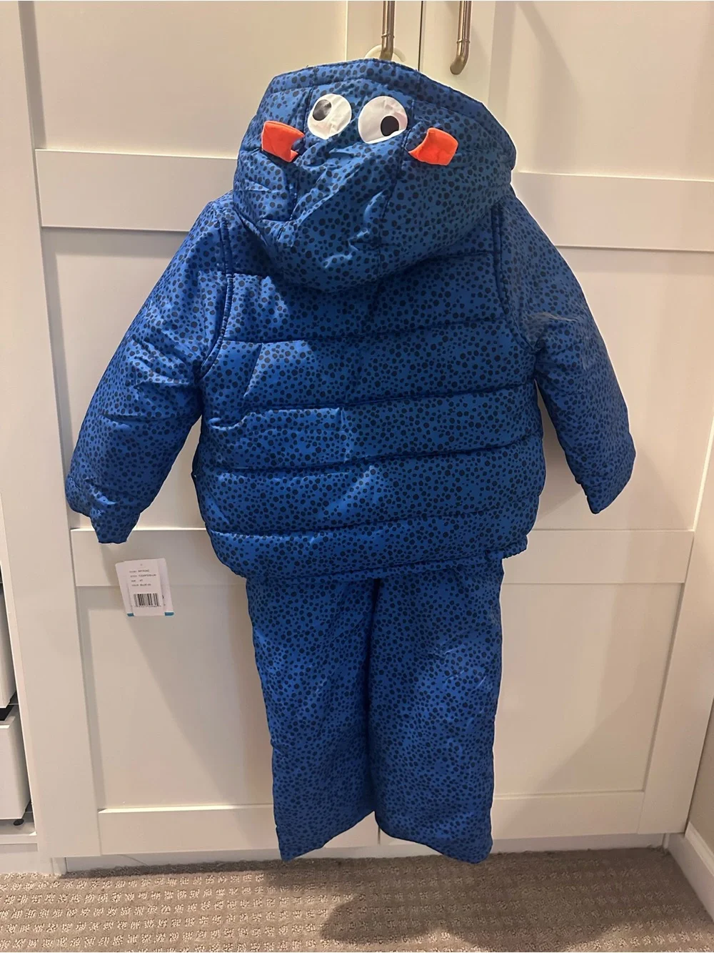 4T Carters Blue Monster Kids Snowsuit with Bib Overalls and hooded jacket